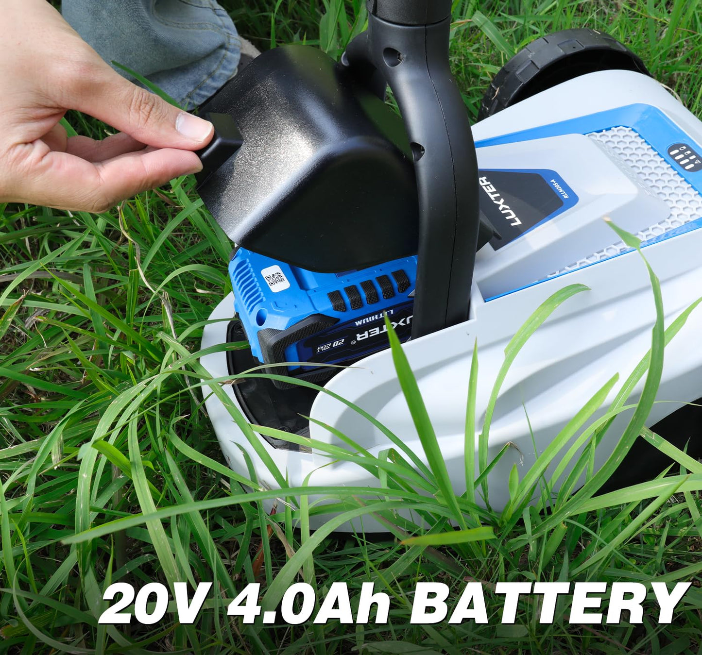 LUXTER 9 Inch Cordless Lawn Mower 6000RPM Brushless Motor 3 Adjustable Cutting Heights (1.5"-2.3") Electric Grass Trimmer 20V 4.0Ah Battery & Charger Mini Lawn Mower for Garden Yard Work and Lawn Care