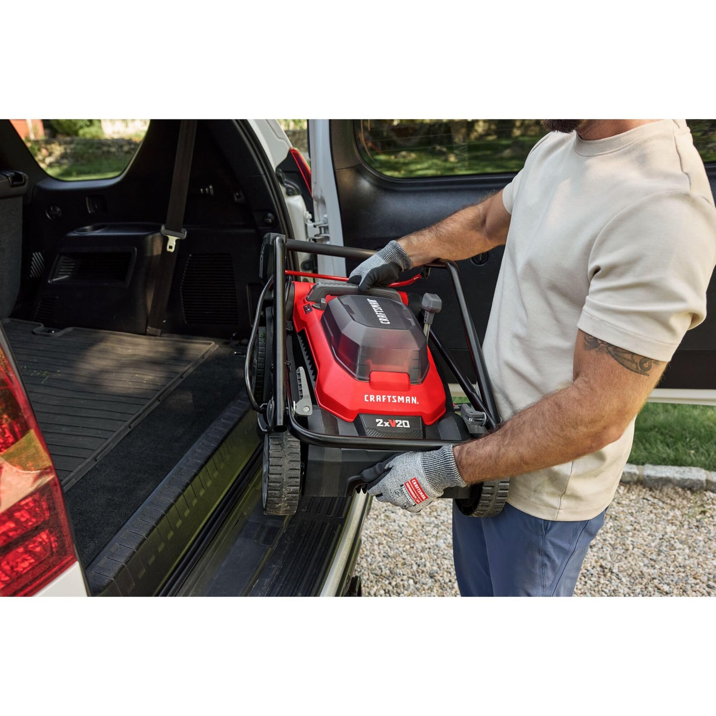 CRAFTSMAN Push Mower 15 in, 2 x 4 Ah V20 Batteries and 2 Chargers Included, Up to 45 Min of Runtime, Lightweight, Easy to Maneuver Electric Lawn Mower Cordless with Grass Bag (CMCMWP120M2)
