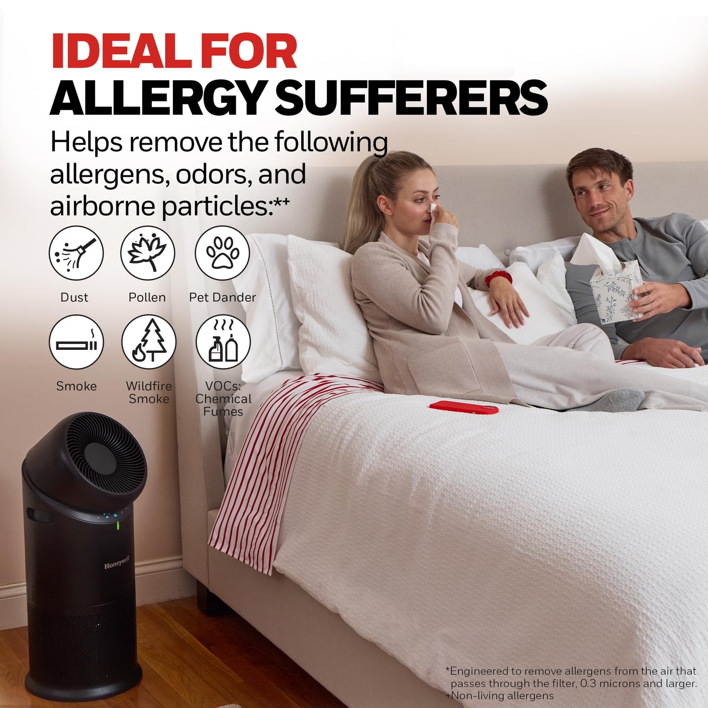 Honeywell Allergen Plus™ 3-in-1 HEPA Air Purifier, Standing Fan & Air Circulator, 1928 Ft² Rooms in 1 Hour, Quality Sensor, Sleep Mode, Reduces Allergens, Pet Dander, and Odors, Black, HPA6000B
