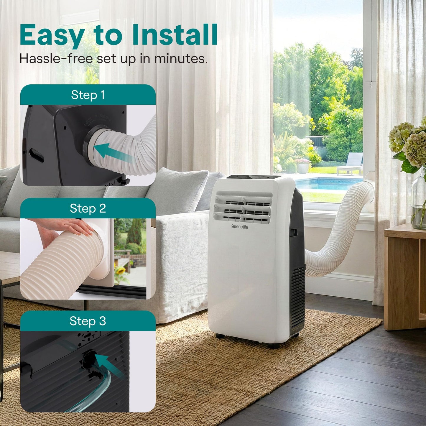 SereneLife Small Air Conditioner Portable 12,000 BTU with Built-in Dehumidifier - Portable AC Unit for Rooms up to 550 sq ft - Remote Control, Window Mount Exhaust Kit