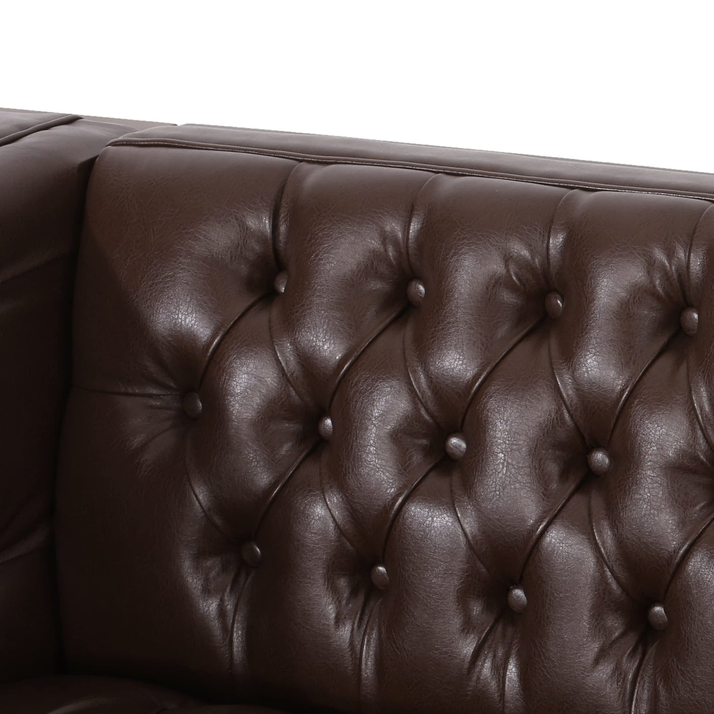 Merax 79 Inch Modern 3-Seater Sofa, Button Tufted Upholstered Couch with Tuxedo Arms & Rubberwood Frame, Low Profile Mid-Century Sofa for Living Room, Dark Brown
