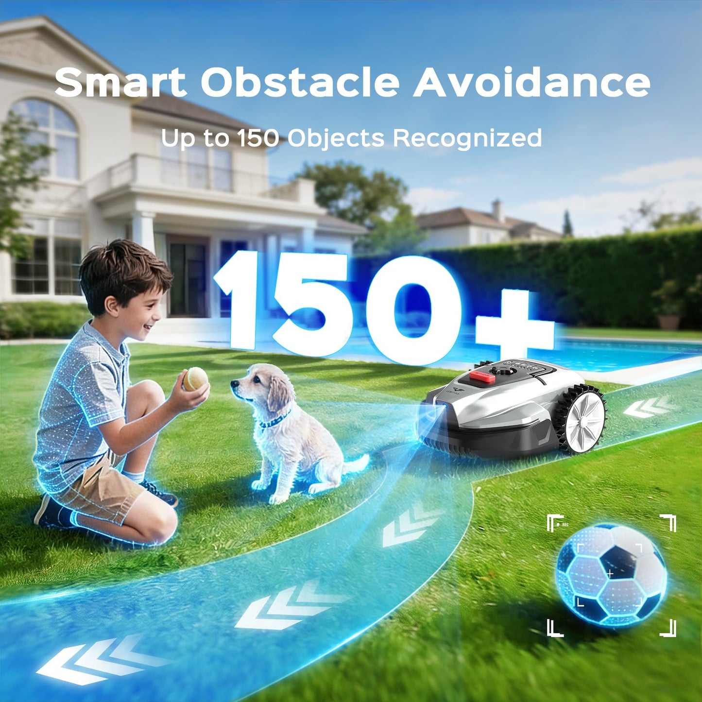 2026 NEW LEBOSBO V3 Robotic Lawn Mower, AI Vision Recognition Robot Lawn Mower with APP Control, Low-Noise Operation, Adjustable Cutting Height, No-Go Zones, for Small Lawns Up to 1600 Sq.Ft.