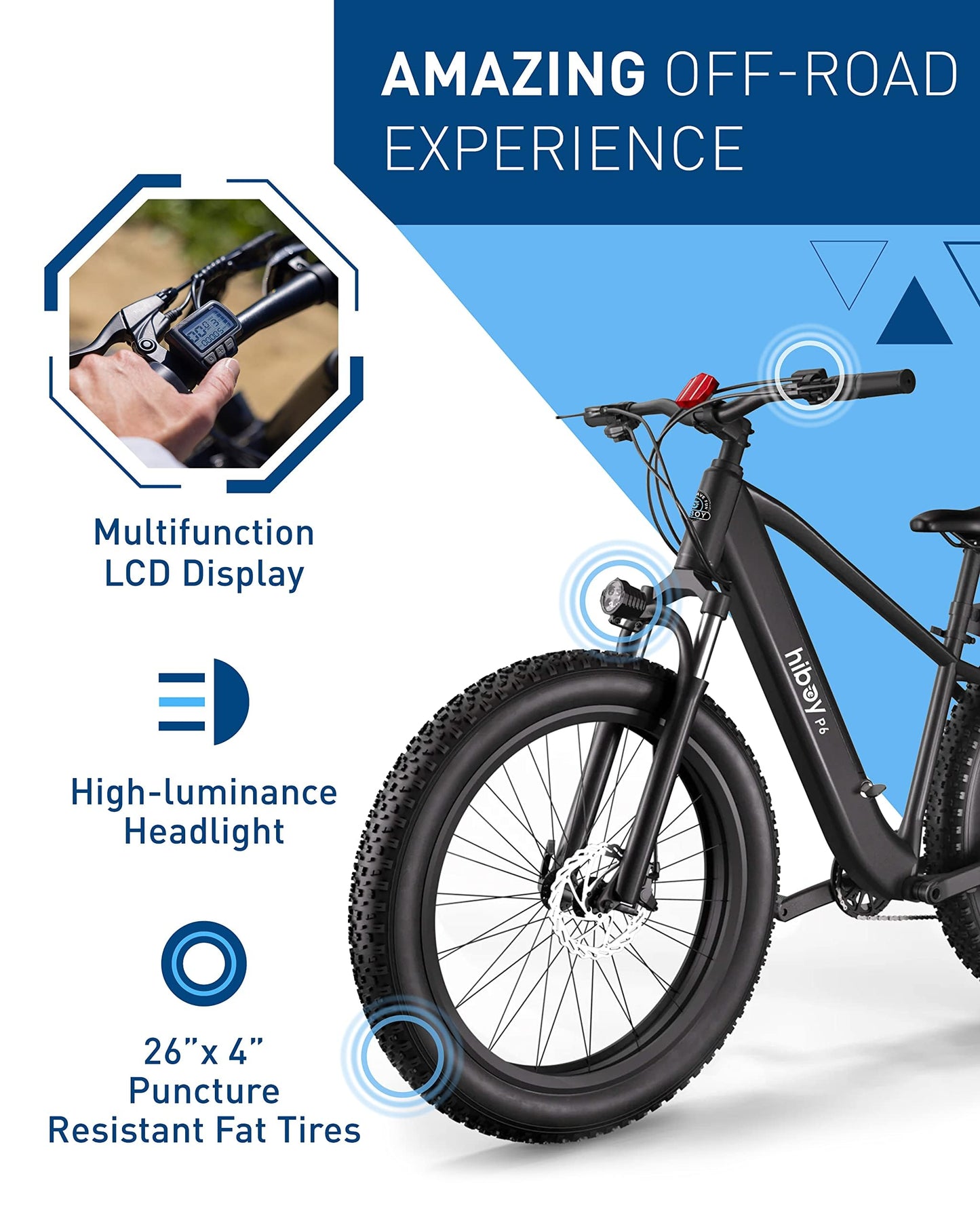 Hiboy Electric Bike for Adults, 28MPH 62.1Miles Range 1000W Peak Motor 48V 13Ah Removable Battery Ebike, 26“ x 4.0” Fat Tire Electric Bicycle, 7 Speed, Hydraulic Suspension, UL Certified