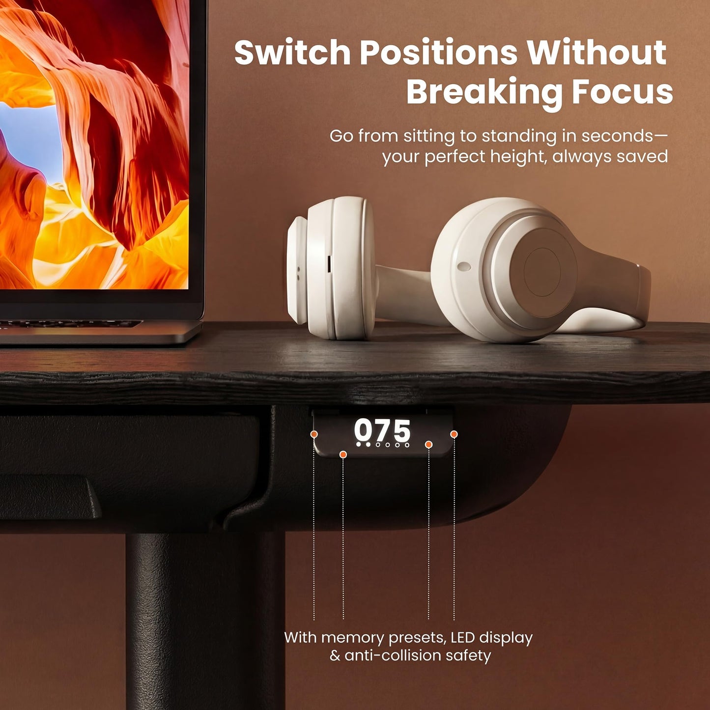 COLAMY Electric Standing Desk 55x28, Desktop Wobble-Free Dual Motor Sit Stand Up Desk with Drawers, Outlets & Footrest, Adjustable Height Computer Table for Home Office Workstation, Black Oak