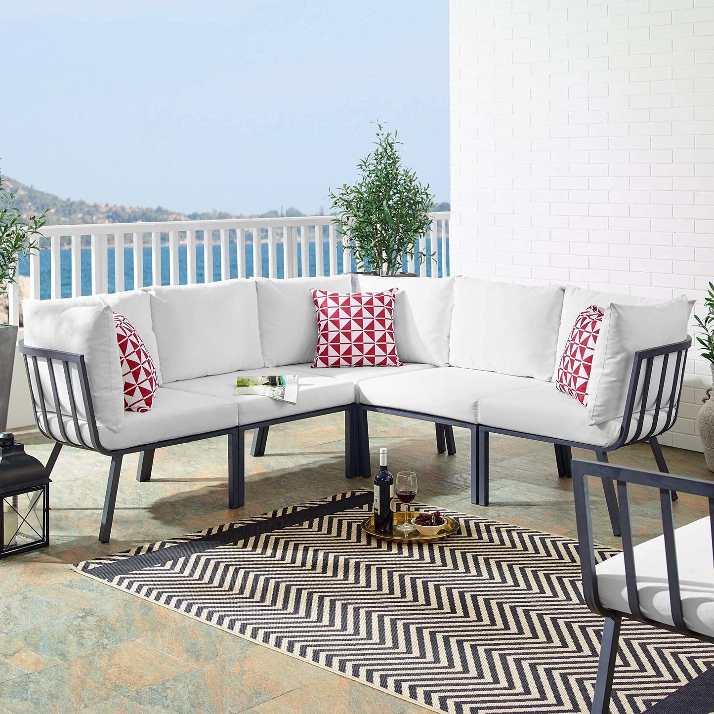 Modway Riverside Outdoor Patio Conversation Set, 85. 5" L x 85. 5" W x 28" H, Gray White