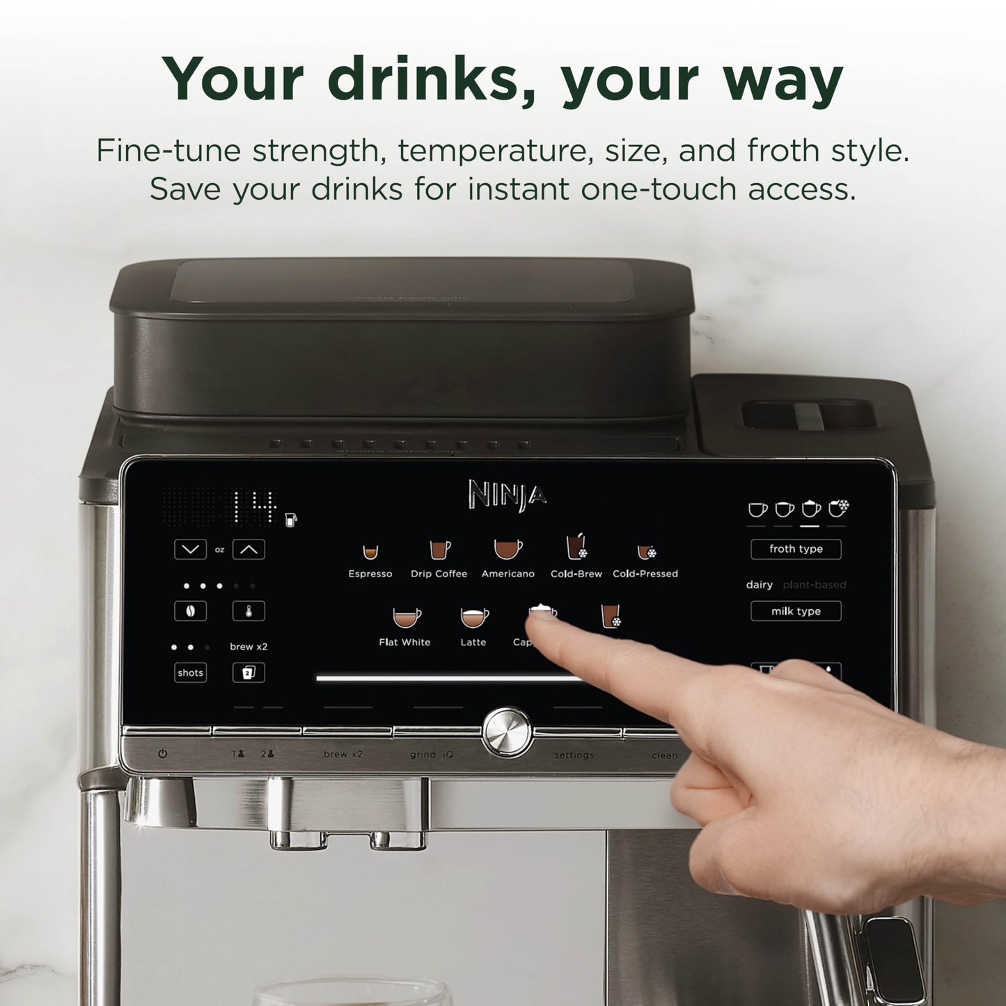 Ninja AutoBarista Fully Automatic Espresso Machine | 10 One Touch Hot & Iced Drink Options, Built-in Coffee Grinder, Milk Frother | Easy Self-Clean | Latte, Cappuccino, Cold Brew – AE1001