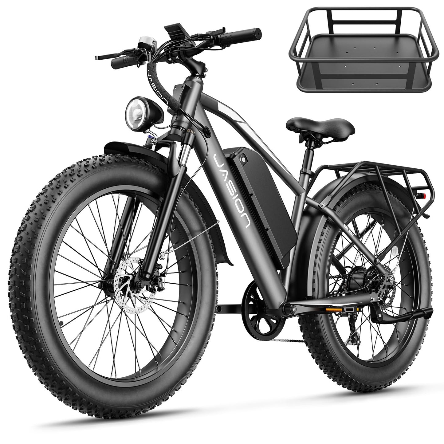 Jasion EB5 MAX Electric Bike for Adults with 2000W Peak Motor, 48V 15Ah (720Wh) Battery Electric Mountain Bike, 26'' x 4'' Fat Tire Ebike, 28+MPH Speed, Cruise Control, with Fenders, Rear Rack