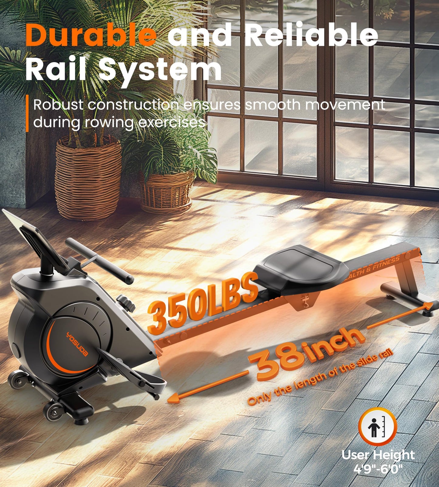 YOSUDA Rowing Machine for Home, Magnetic Rower Machine for Beginners to Athletes, Use with Resistance Adjustment Function, Bluetooth, App Supported, LCD Monitor, and Comfortable Seat Cushion