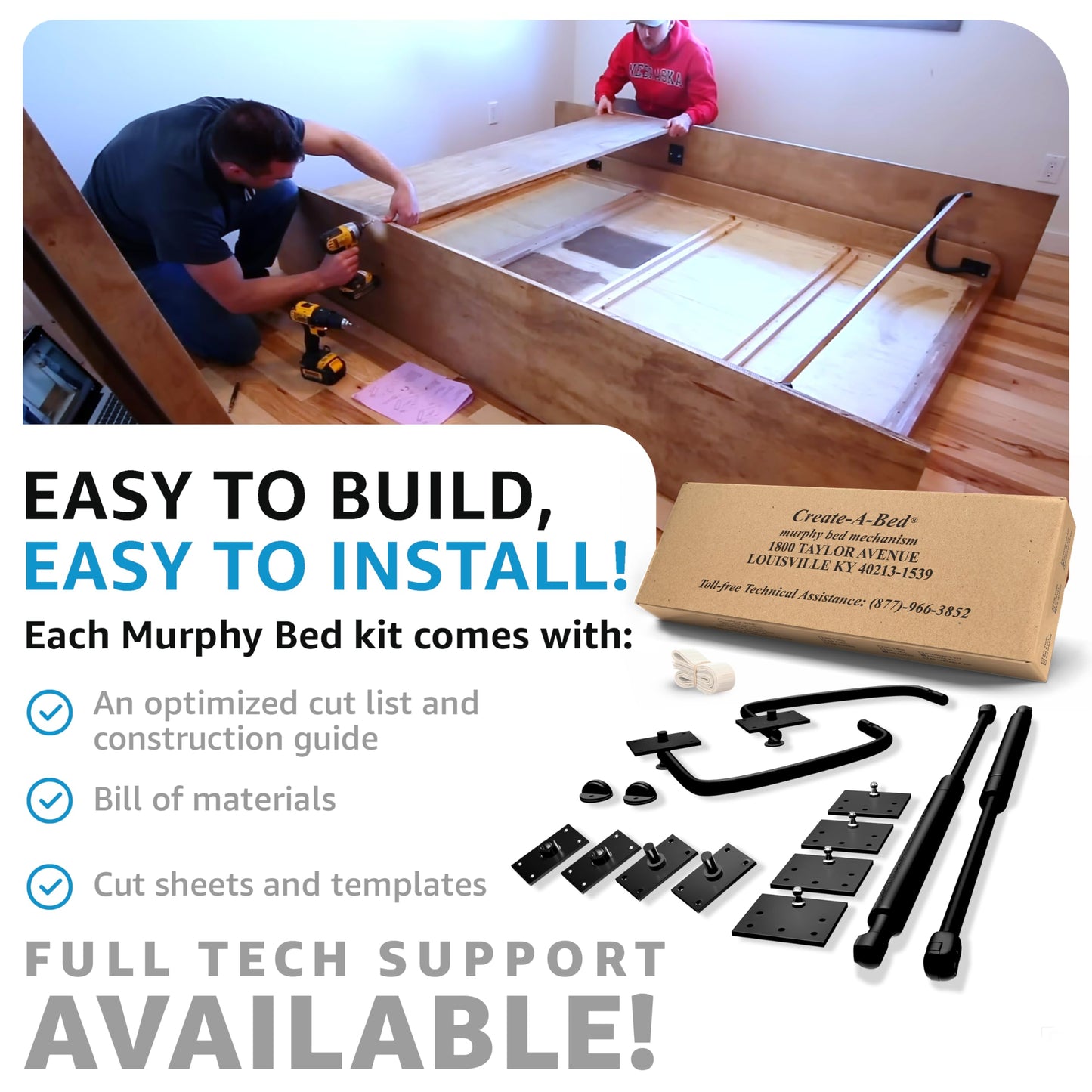 Create-A-Bed Queen Size Deluxe Murphy Bed Kit, Horizontal