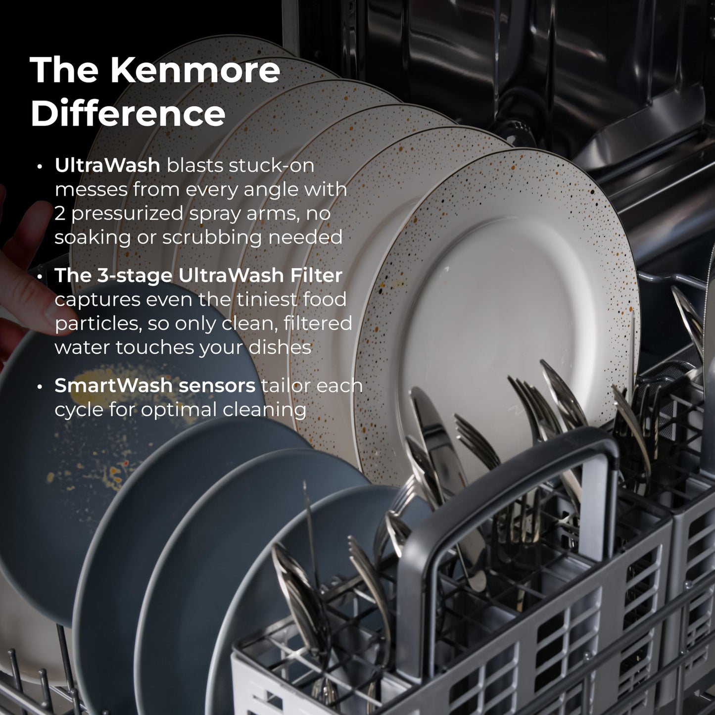 Kenmore 22-14589 24" Built-In Dishwasher - UltraWash, SmartWash, Sanitize Rinse, SmartDry, and Leak Detection - 14 Place Settings - 57 DBA - ENERGY STAR Certified - 24" - Black