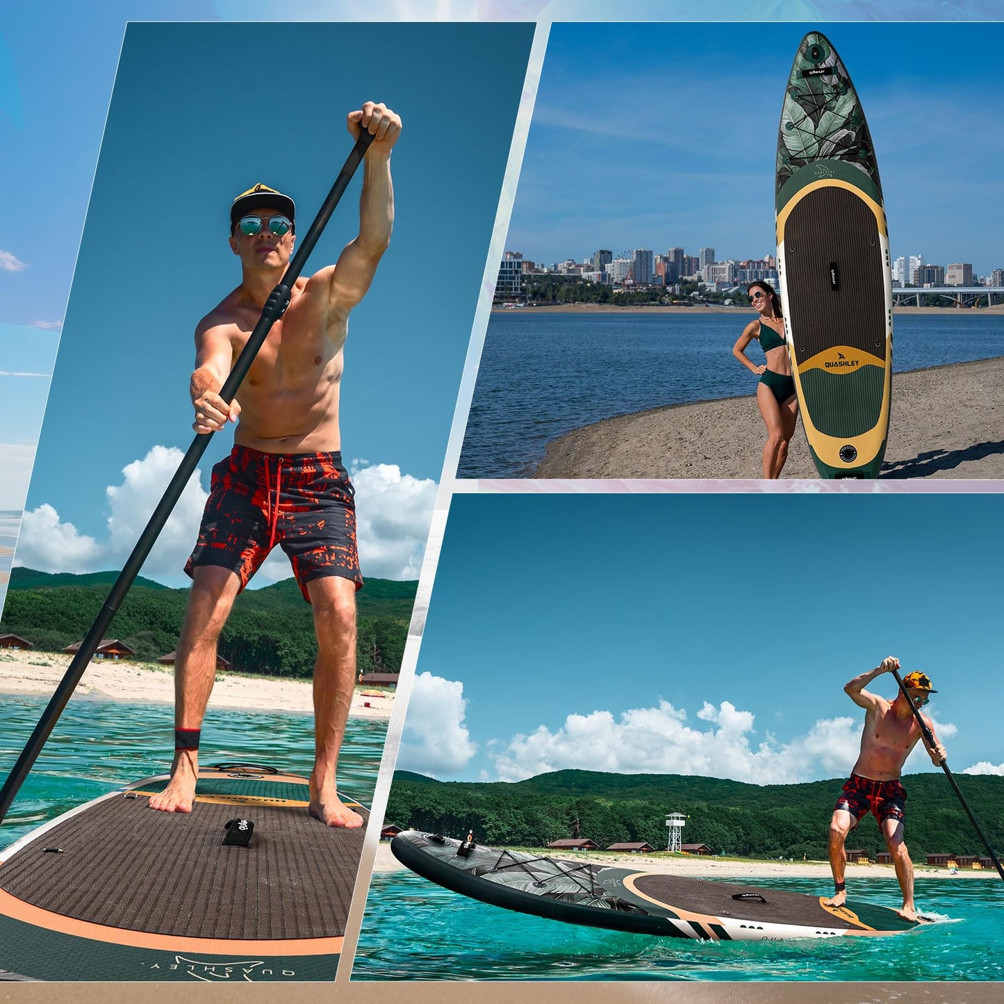 Quashley Inflatable Paddle Board 10.5'*32" Stand Up Paddleboards Inflatable with Premium SUP Accessories,Durable Material and Non-Slip Deck,Removable Paddle Fins Green