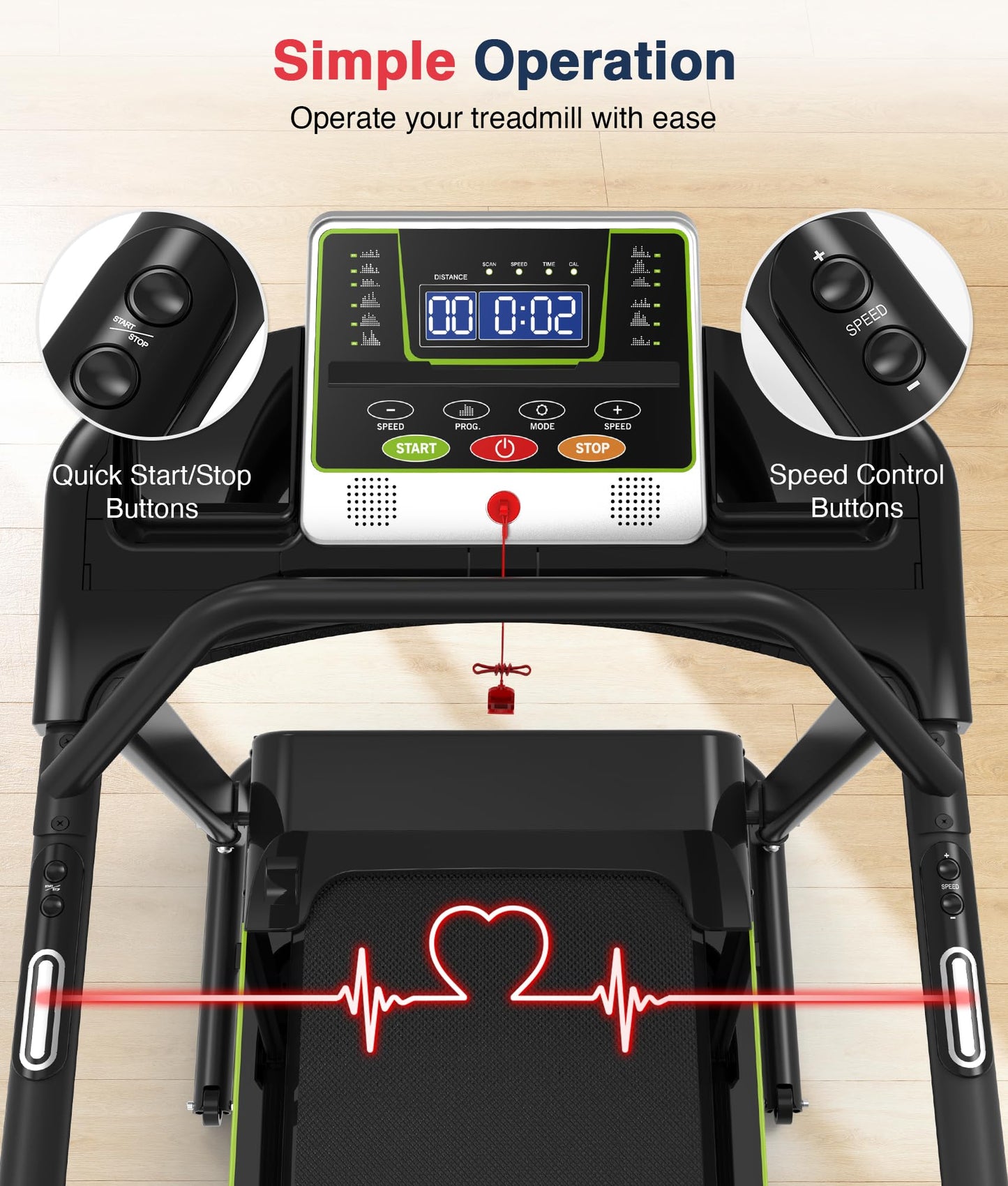 Redliro Walking Treadmill for Seniors with Long Handrails - 0.3 MPH Slow Start, 300 lb Capacity Recovery Foldable Treadmill for Home, 0–2% Incline Fully Flat, Auto Lubrication