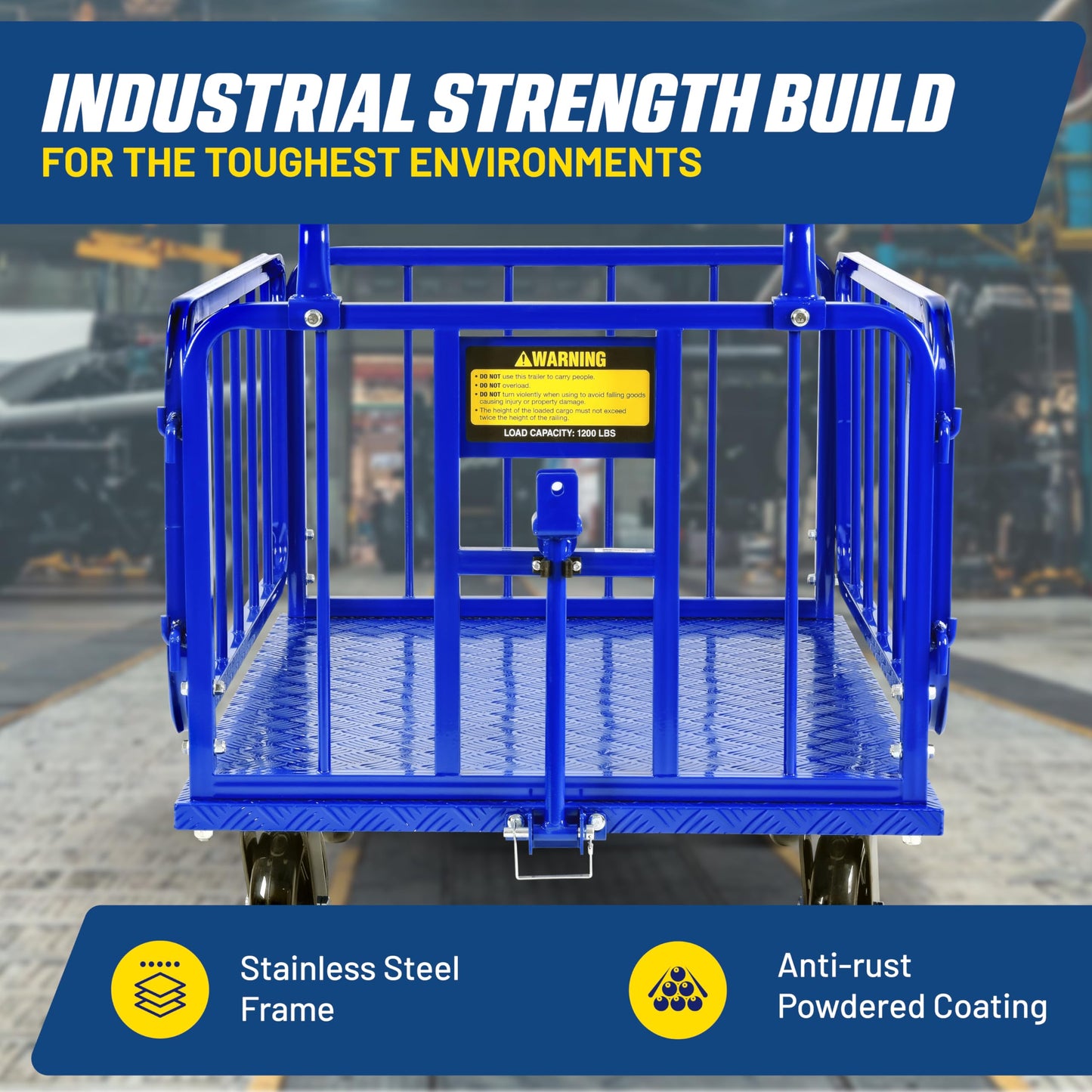Goodyear Cargo Trailer Heavy-Duty, Utility Cart - 1200 lbs Capacity with Hitch, 8" Casters, Compatible with Electric Tugger Cart