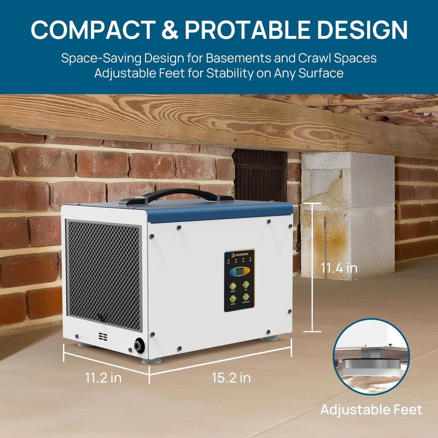 ARGENDON Crawl Space Dehumidifier with Pump, 70 Pint Compact Commercial Dehumidifier for Basement, Drain Hose, Auto Defrost, Memory Restart, Up to 1,000 Sq.Ft, ETL, 5-Year Limited Warranty
