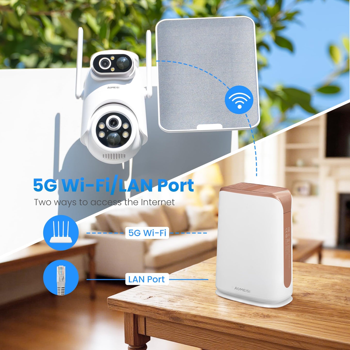 Eseecloud 4-Cam Kit, Dual Lens Solar Security Camera Wireless Outdoor System,10CH NVR with 500GB HDD, Color Night Vision, 5GHz Wi-Fi, Two Way Audio, Easy to Setup, Strobe Siren, 180 Days Care Plan