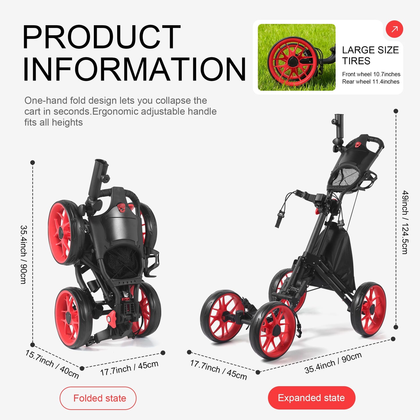 Zovbrei 4 Wheel 360 Rotating Front Wheel Golf Push Cart Lightweight and Foldable Walking Golf Cart Umbrella Holder Included (4 Wheel)