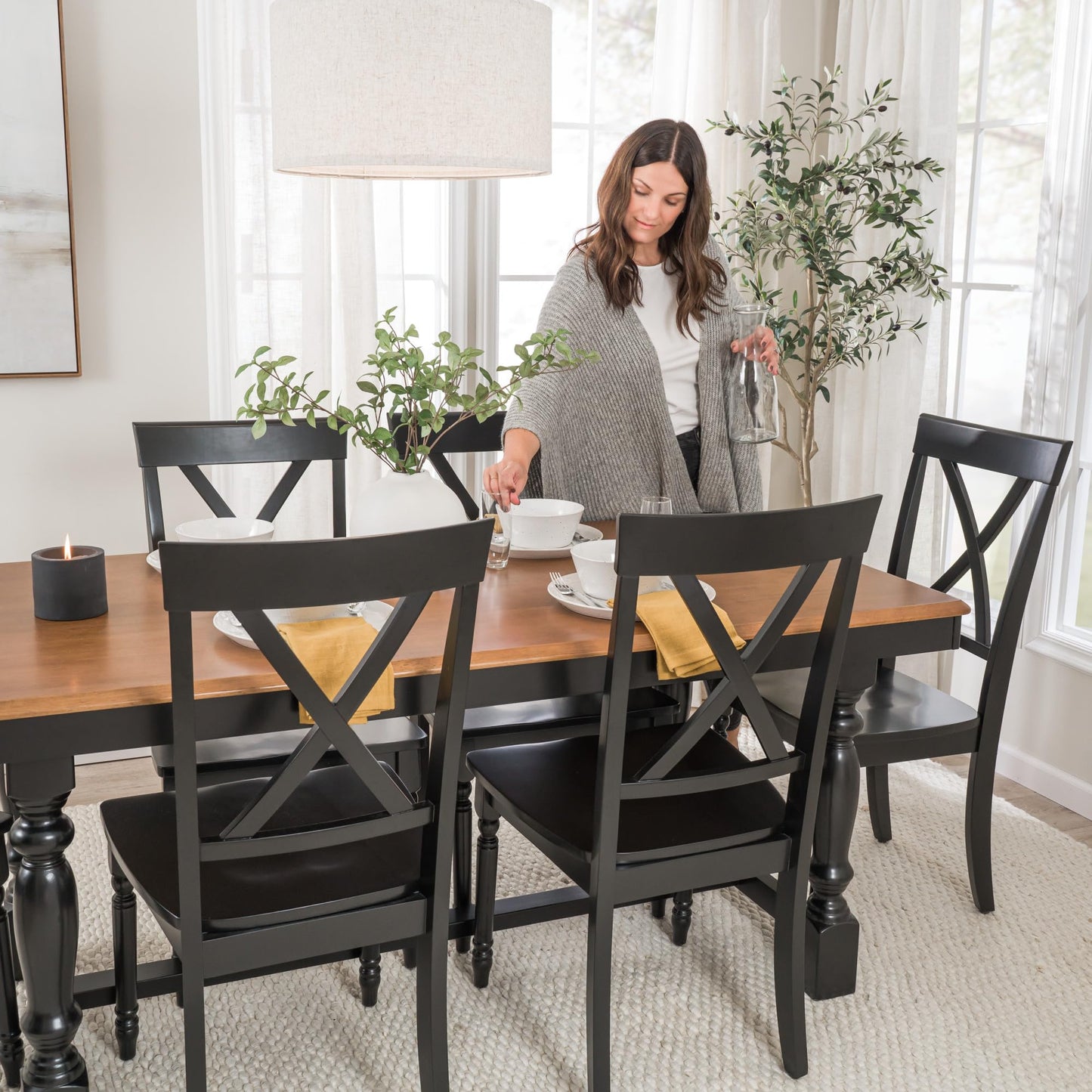 Bush Home 67-Inch Dining Table for 4-6 People, Squire Trestle Farmhouse Rectangular Wood Dining Room Table, Kitchen, Living Room, Sterling Dining Collection, Burnished Medium Brown and Black Paint