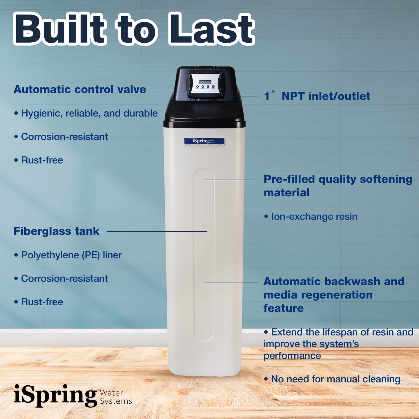 iSpring WCS45KG Whole House Water Softener System, 45,000 Grain High Capacity with Backwash Feature, SGS-Tested, for Homes & Businesses