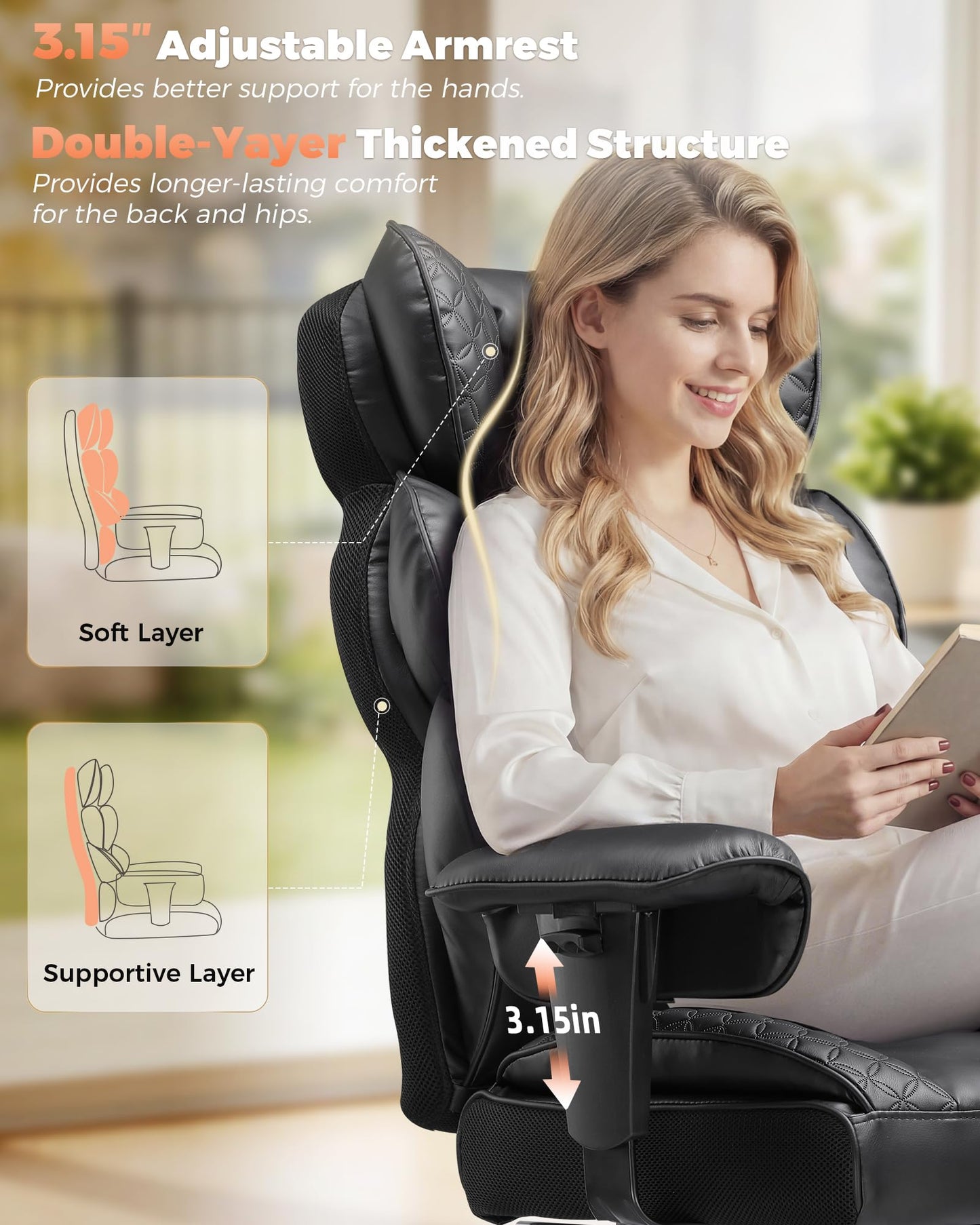 COMHOMA Big and Tall Office Chair with Upgrade Footrest, Heavy Duty Gaming Chair High Back Executive Chair with Spring Lumbar Support for Lower Back Pain Relief, 150°Reclining Adjustable Armrests