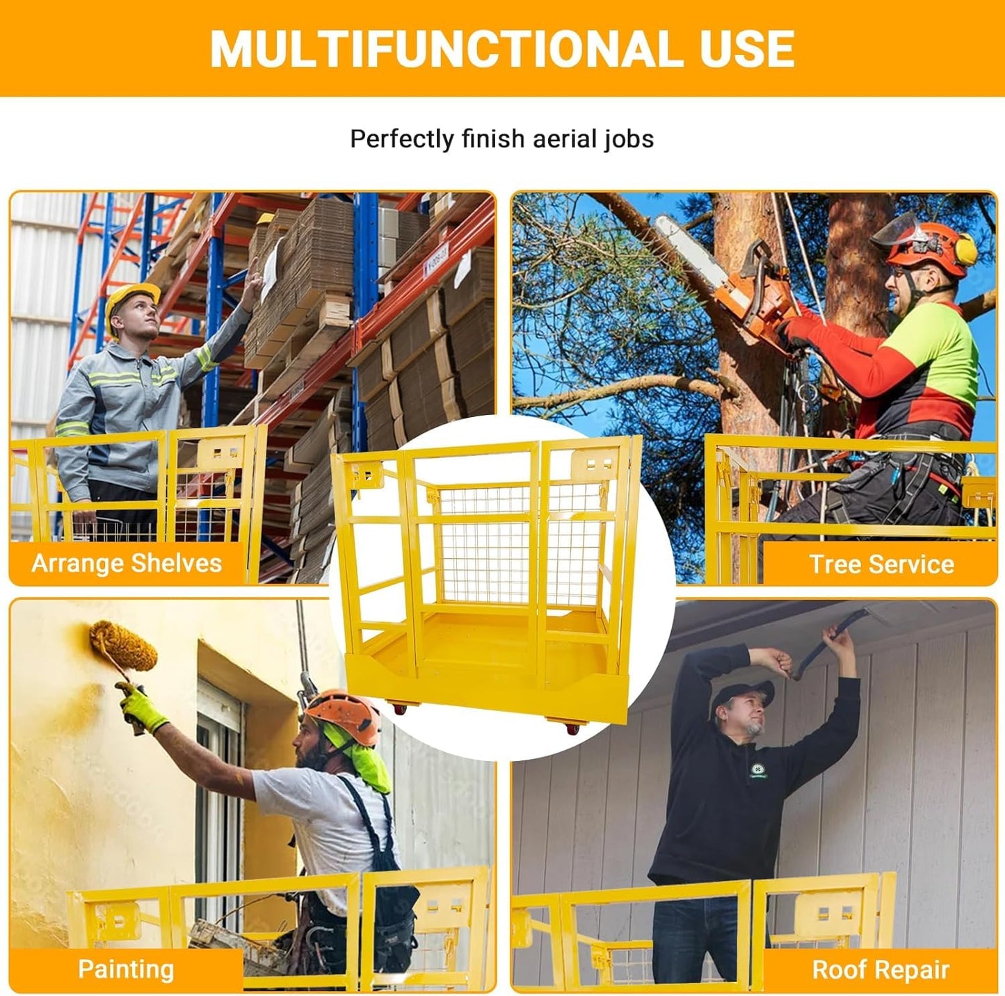 43"x45" Forklift Platform Safety Cage,Work Platform for Loader,Man Basket for Forklift,1800lbs Capacity with Safety Harness & Lock,2-Man Collapsible Lift Basket for Lifting Loader