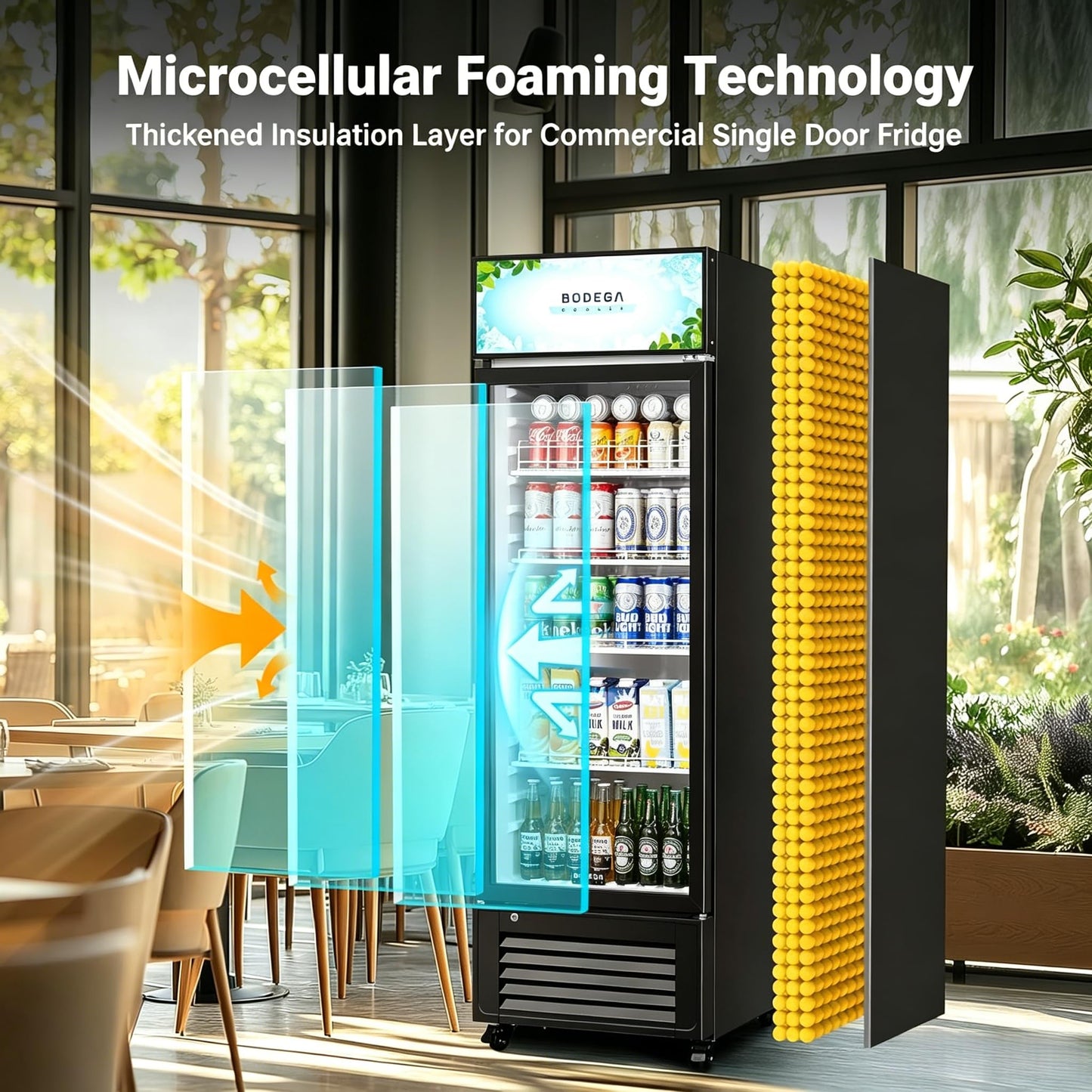 BODEGACOOLER Commercial Beverage Refrigerator and Cooler, 10.0 Cu.Ft Commercial Merchandiser Refrigerator with Soft LED Light, Commercial Fridge, Display Refrigerator with 240 cans & 120 bottles.