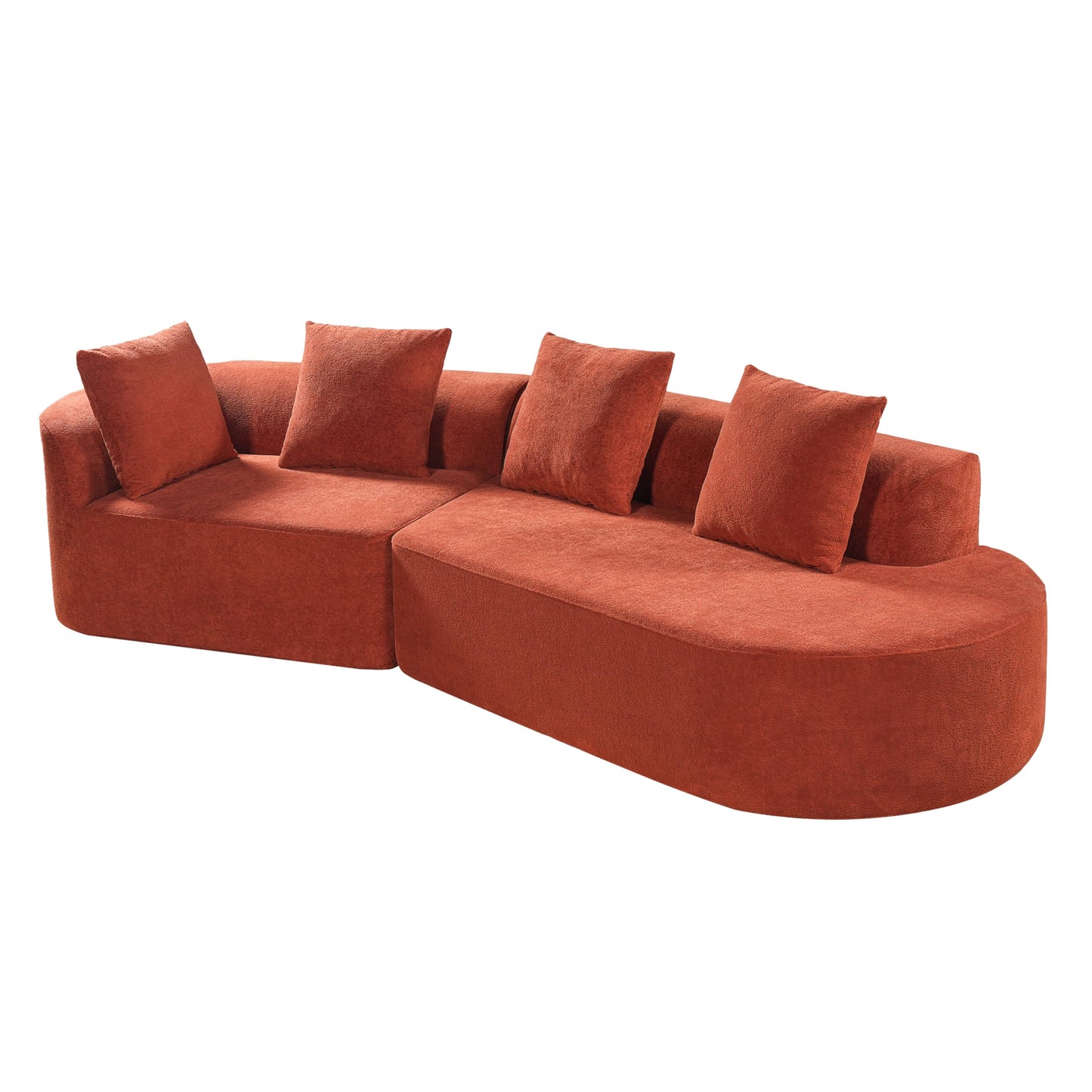 Merax 2-Piece 116" L-Shaped Modular Sectional Sofa Set, 4 Seat Fully Assembled Curved Upholstery Couch with High-Density Compressed Sponge, Chaise Lounge & 4 Pillows for Living Room, Orange