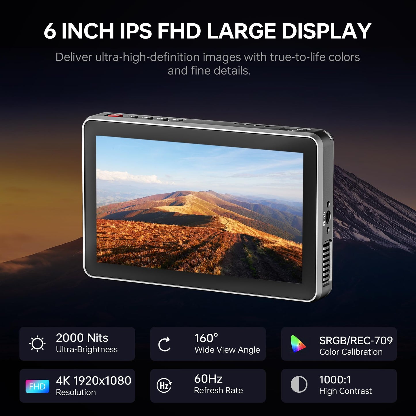 VILTROX DC-X2 Camera Field Monitor 2000 Nits High Brightness Touchscreen 6 Inch DSLR Monitor with 1920x1080 IPS 4K HDMI Loop in/Out 3D LUTs Waveform Video Peaking Focus Assist Battery&Sunshade Hood