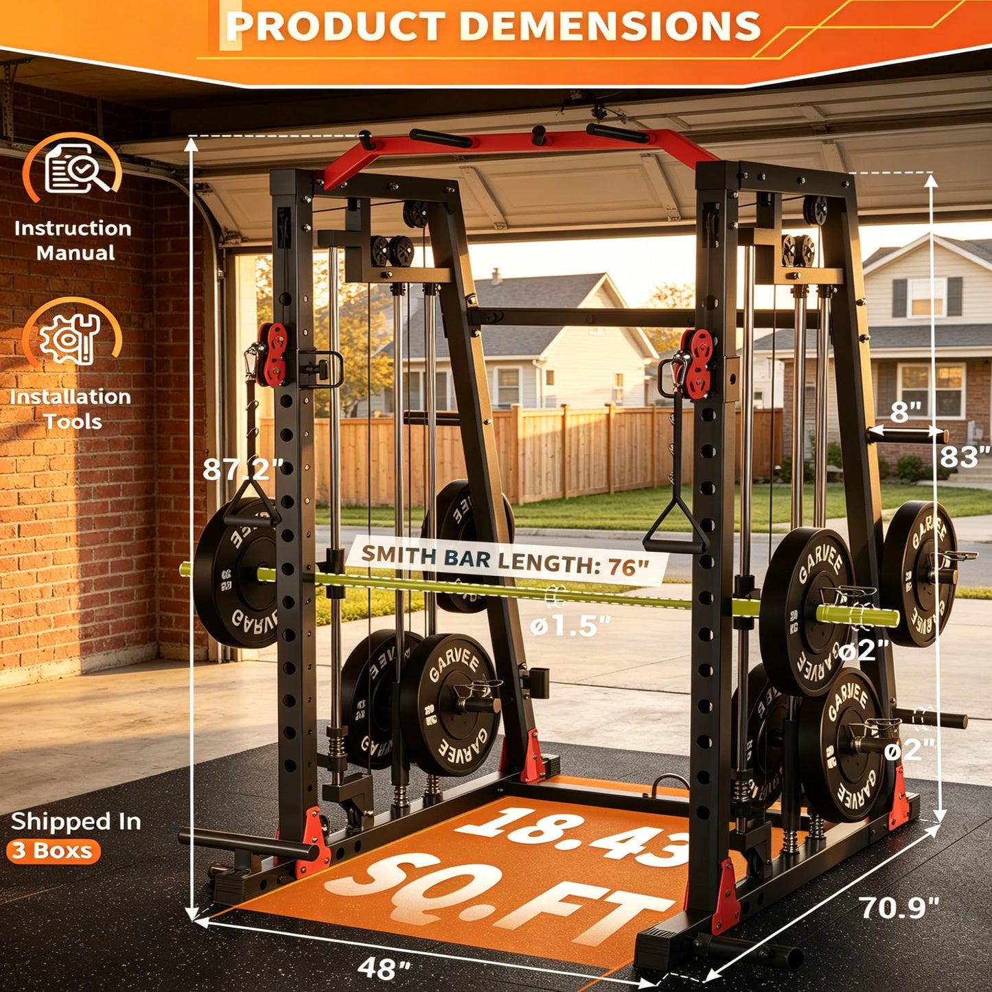 Smith Machine All-in-1 Home Gym, 2000 LBS Capacity Power Cage with Dual Independent Pulley System, 360° Landmine, Pull-Up Bar & Weight Storage – Heavy Duty Full Body Workout Station for Home & Garage