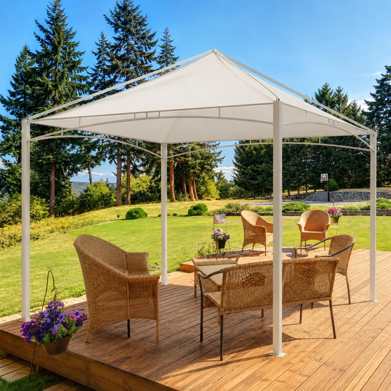 LAUSAINT HOME 10x10 Outdoor Shade Canopy Gazebo for Patio Lawn & Garden, UV50+ Sun Protection Gazebo with 180G Polyester Fabric, Sturdy Powder Coated Metal Frame, Includes 8 Ground Stakes, Beige