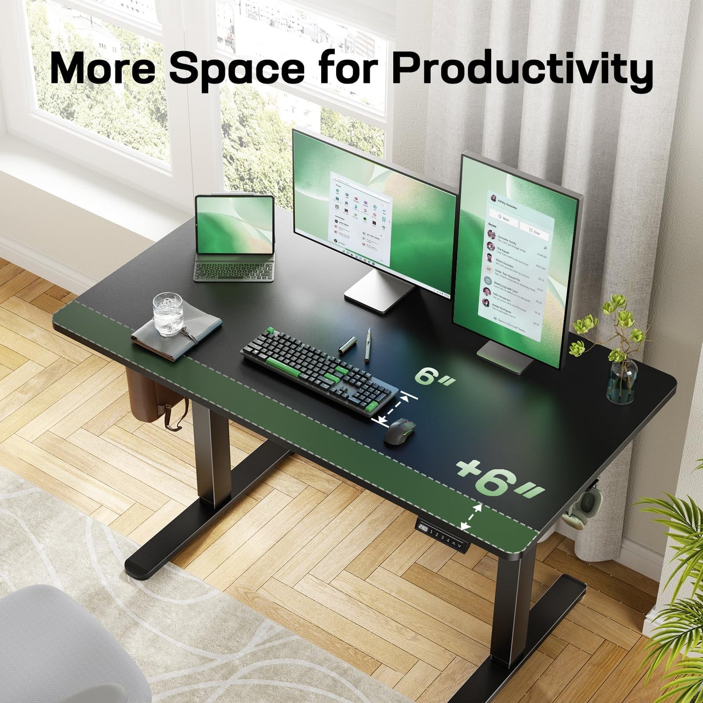 Marsail Electric Standing Desk Adjustable Height, 63 inch Large Standing Desk with Deeper Tabletop & 4 Memory Presets, One Piece Standing Desk for Home Office & Computer Workstation, Black,2 Packages