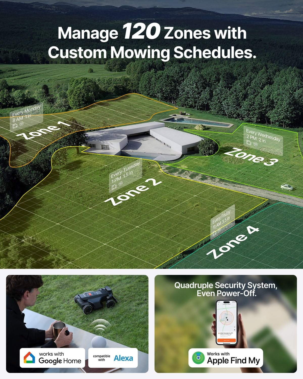 Segway Navimow X450 Robot Lawn Mower Wire Free, for up to 1.5 Acres, 4WD for 84% Slopes, Zero-Turn for Damage-Free Mowing, ORV-Tuned Lawnmower, MowMentum with 2 × 180W Motors, 0.75–4 in Cutting Height