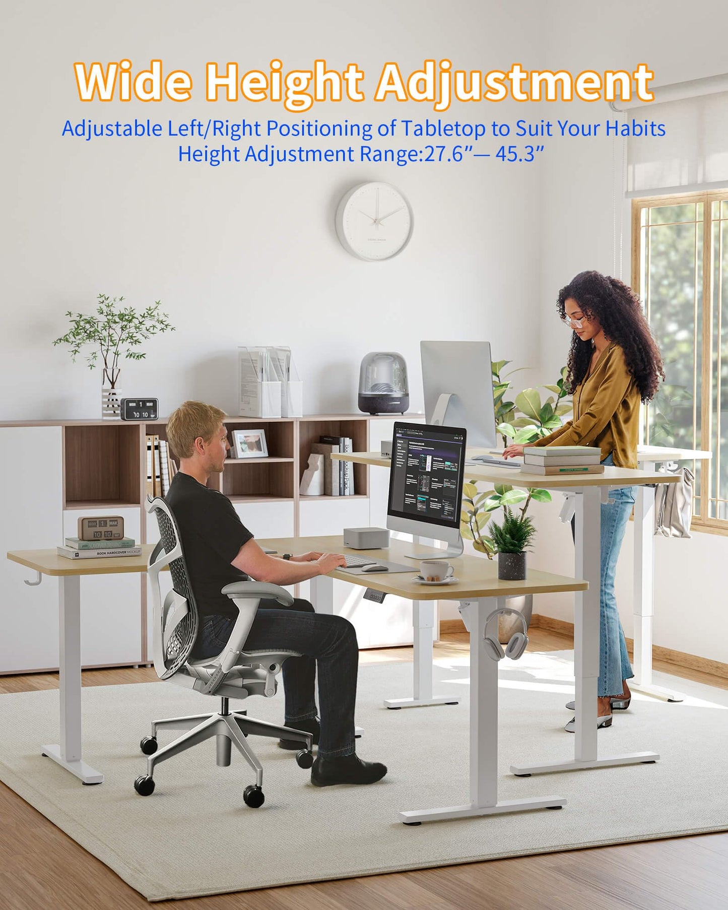 YIHAYO L Shaped Standing Desk Adjustable Height, 63 x 55 Inches Electric Corner Standing Desk with Splice Board, Computer Desk for Home Office, Natural