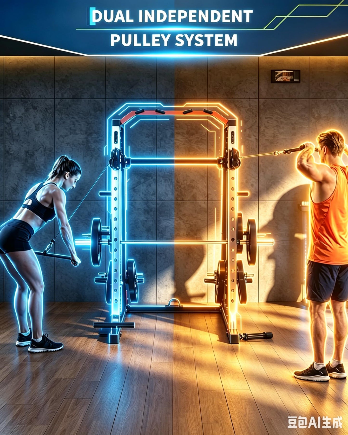 Smith Machine Home Gym, 2200lbs Squat Rack Power Cage with LAT-Pull Down System & Cable Crossover Machine, Multi-Function Training Equipment with Leg Hold-Down Attachment