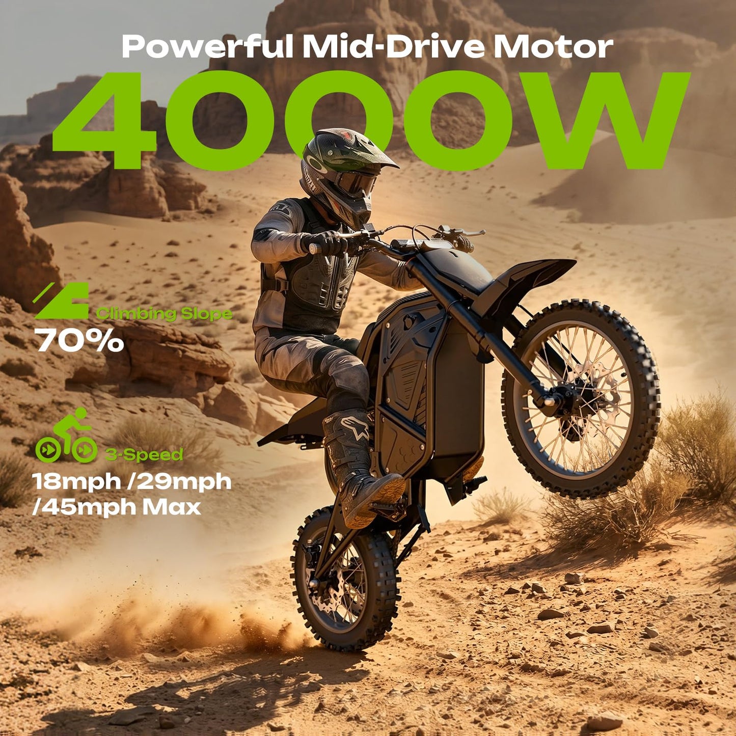 Windone RM7 Pro Electric Dirt Bike, 60V 20.8Ah, 45MPH Max Speed Electric Motorcycle, 4000W Ebike, 14"/12" Off-Road Tire E-Bike, Dual Hydraulic Brakes, Full Suspension, Fit Age 13+, Black