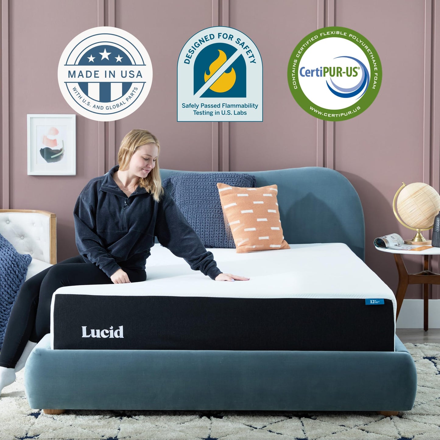 Lucid® 12" Plush Gel Memory Foam Mattress – Bamboo Charcoal & Cooling Gel – Fiberglass Free – Bed in a Box – CertiPUR-US® Certified – Queen Size