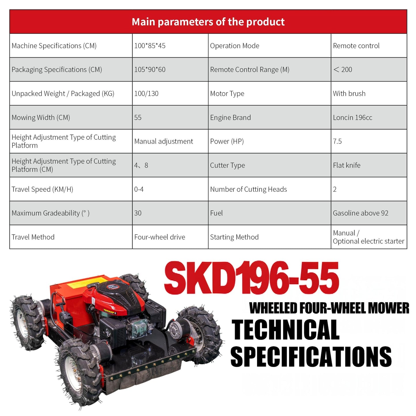 Remote Control Lawn Mower, Hybrid Four-Wheel Drive Flexible Maneuverable