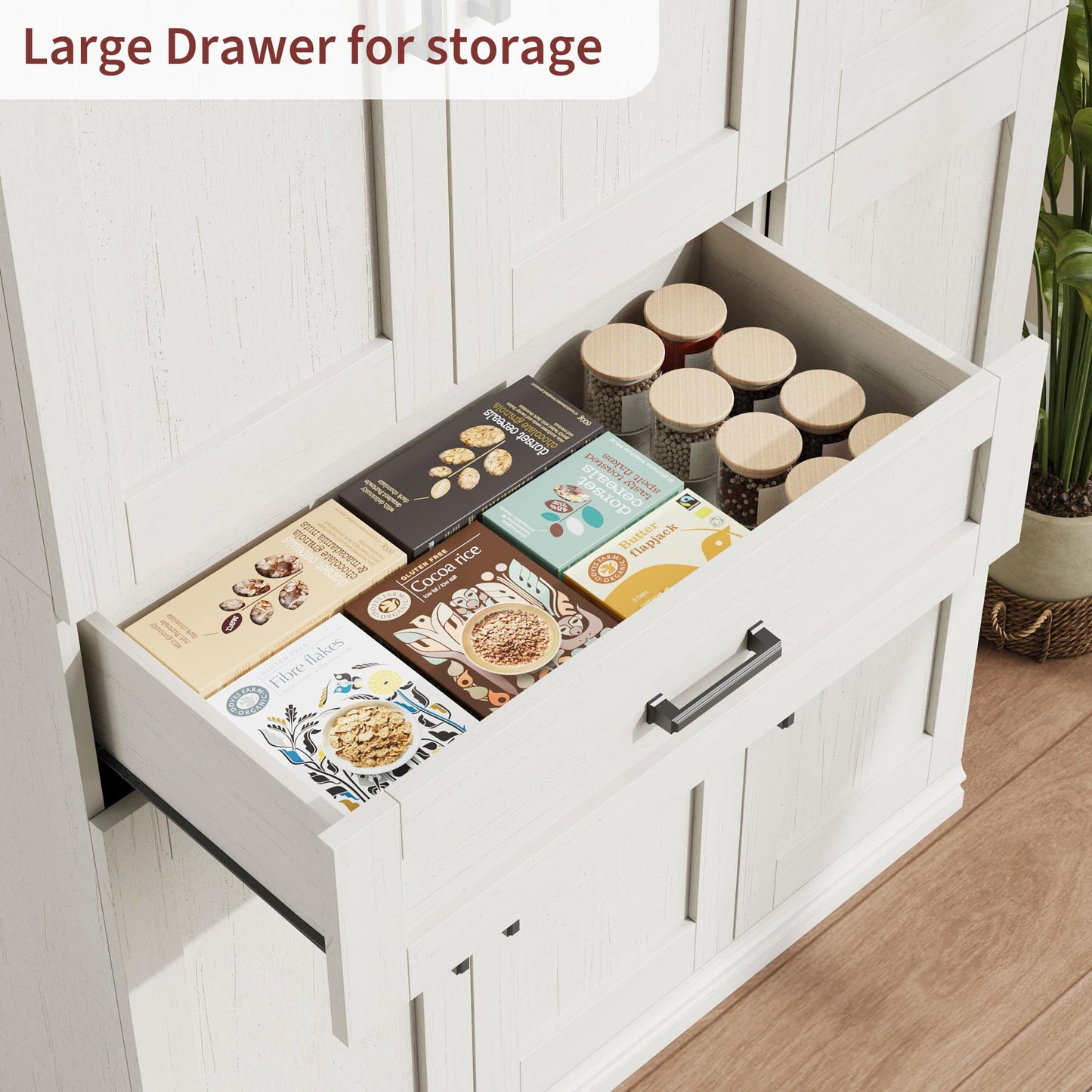 Garvee 70" Tall Kitchen Pantry Storage Cabinet, Modern Kitchen Hutch Cabinet with Doors and Shelves, Freestanding Food Pantry with Large Storage Drawer for Dining Room and Household Organization