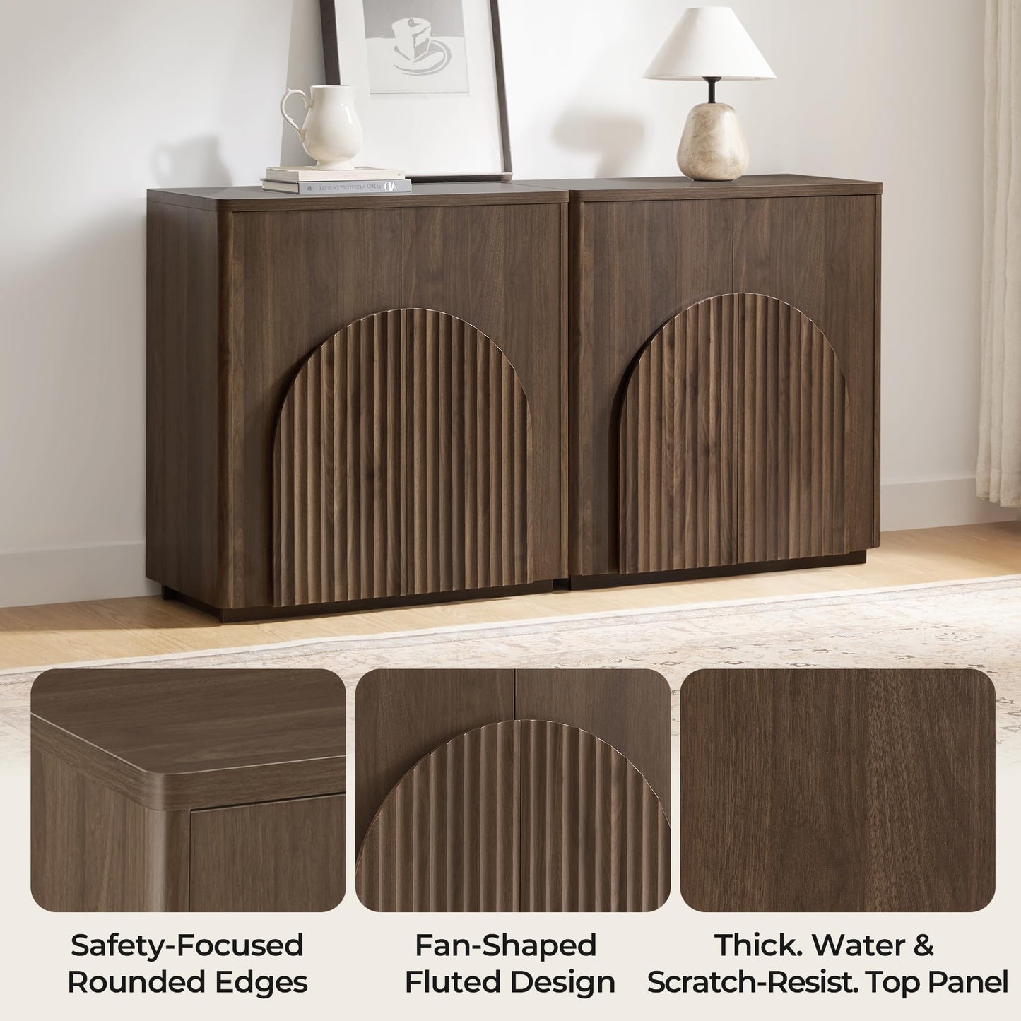 CHITA 2-Piece Modular TV Stand Set, 63 Inch Fluted Entertainment Cente, Modern Entertainment Center with Storage Cabinets & Adjustable Shelves, Media Console Table Cabinet for Living Room, Walnut