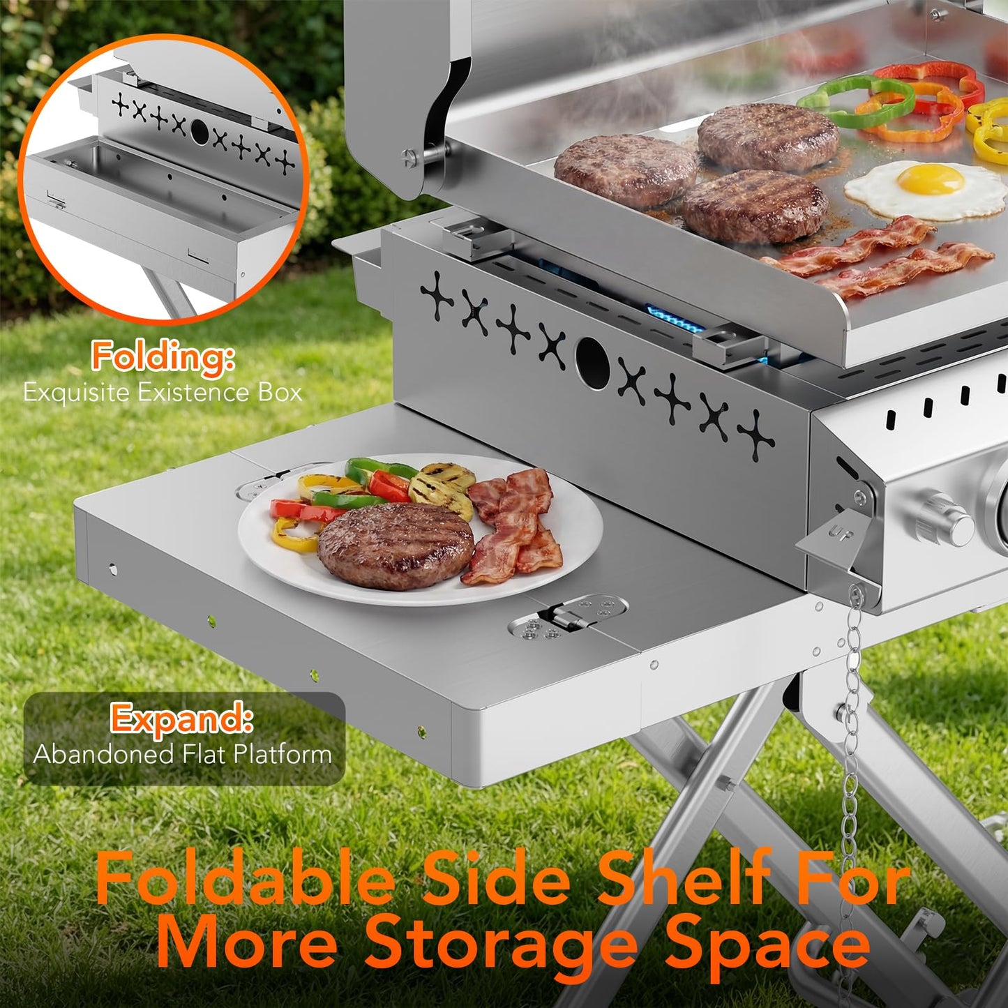 Heavy-Duty 3-Burner Propane Gas Griddle, Portable Griddle with Collapsible Stand, Full Stainless Steel Construction, 24,000 BTU Flat Top Gas Grill Griddle for Camping, Tailgating, Backyard & Patio