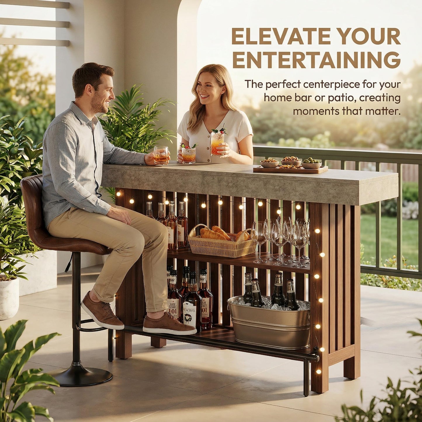 Tribesigns 63-Inch Large Home Bar Unit, 2-Tier Mini Bar Table, Height Pub Table with Footrest, Modern Coffee Bar Cabinet for Home Kitchen, Bistro, Dining Room, Living Room