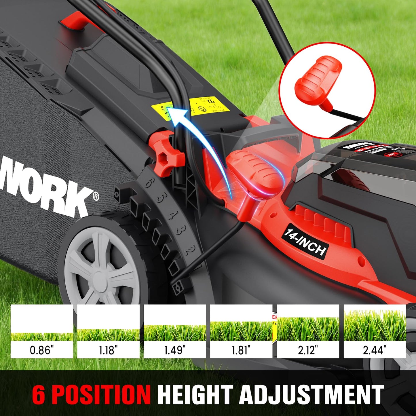 EWORK 40V Electric Lawn Mower Cordless, 14" Electric Push Mower with Grass Catchers, 2 x 4.0 Ah Batteries & Charger, 6-Height Adjustment, 21 lbs Lightweight Battery Powered Lawnmower for Small Yard