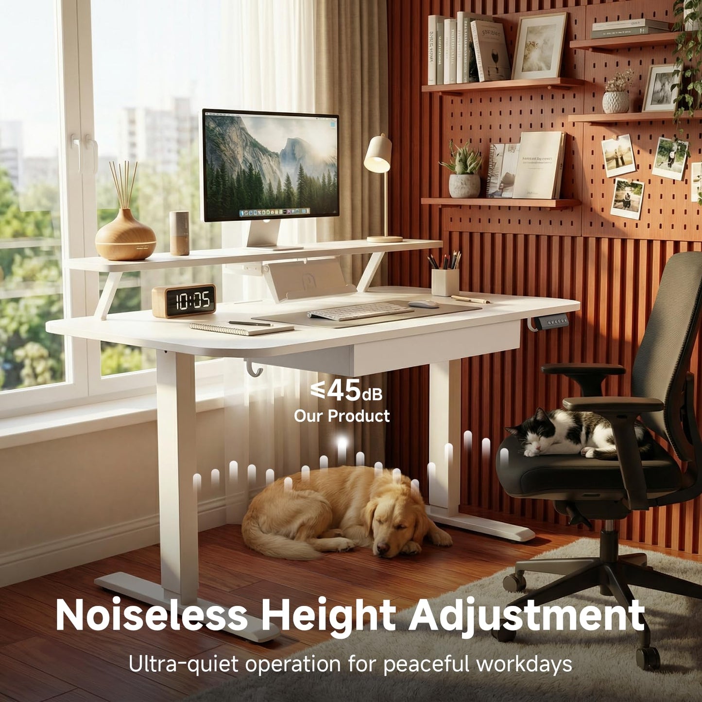 GTPLAYER Electric Standing Desk with Drawers, 48 x 24 Inches Height Adjustable Computer Desk with Monitor Stand, Laptop Stand, Home Office Sit Stand Up Desk with Memory Preset, White