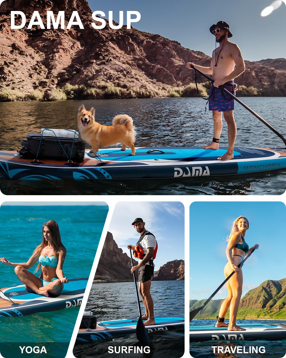 DAMA 11'*34"*6" Stand Up Paddle Board, Inflatable Paddle Board,Inflatable Paddle Boards for Adults w/a Wide, Smooth and Non Slip Deck, Versatile Styles, Suitable for Adults and Teenagers,Blue.
