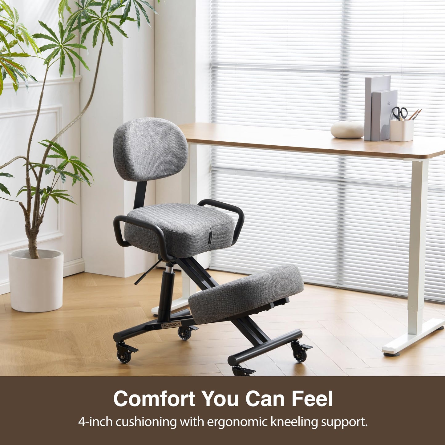 DR.LOMILOMI Ergonomic Kneeling Chair with Backrest, Improve Posture, Thick Cushions, Locking Wheels for Home & Office, AKONI 512B (Dim Grey)