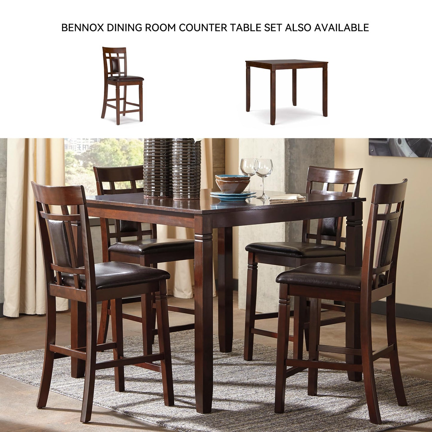 Signature Design by Ashley Bennox 6 Piece Dining Set with Upholstered Bench, Table & 4 Upholstered Chairs, Seats 6, Wood, Brown
