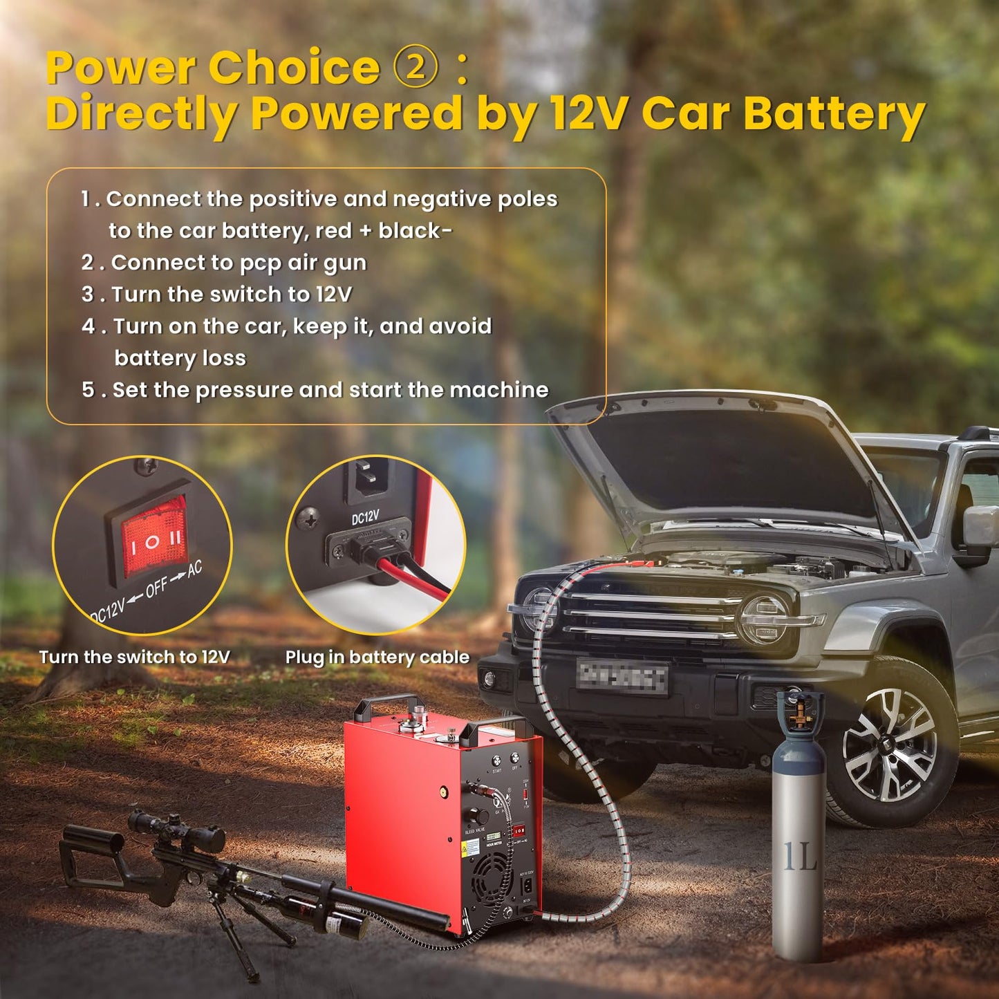 GX PUMP GX-E-CS4-I Portable PCP Air Compressor, 350W Powerful Motor,Max 5800Psi/40Mpa, Built-in Home Converter, Water and Fans Cooling, 5 Hours Continous Work, 12V Auto Stop Paintball Air Compressor