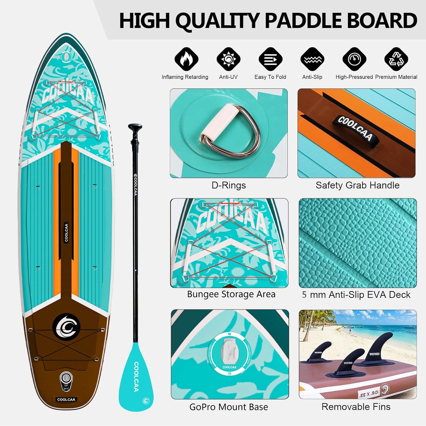 COOLCAA Dolphin Lite 11'6 Inflatable Stand-Up Paddle Board, 490Lbs Capacity SUP Board with 33'' Extra Wide, Fishing Paddleboard with Accessories & Bag for Adults Youth (Turquoise Coast)