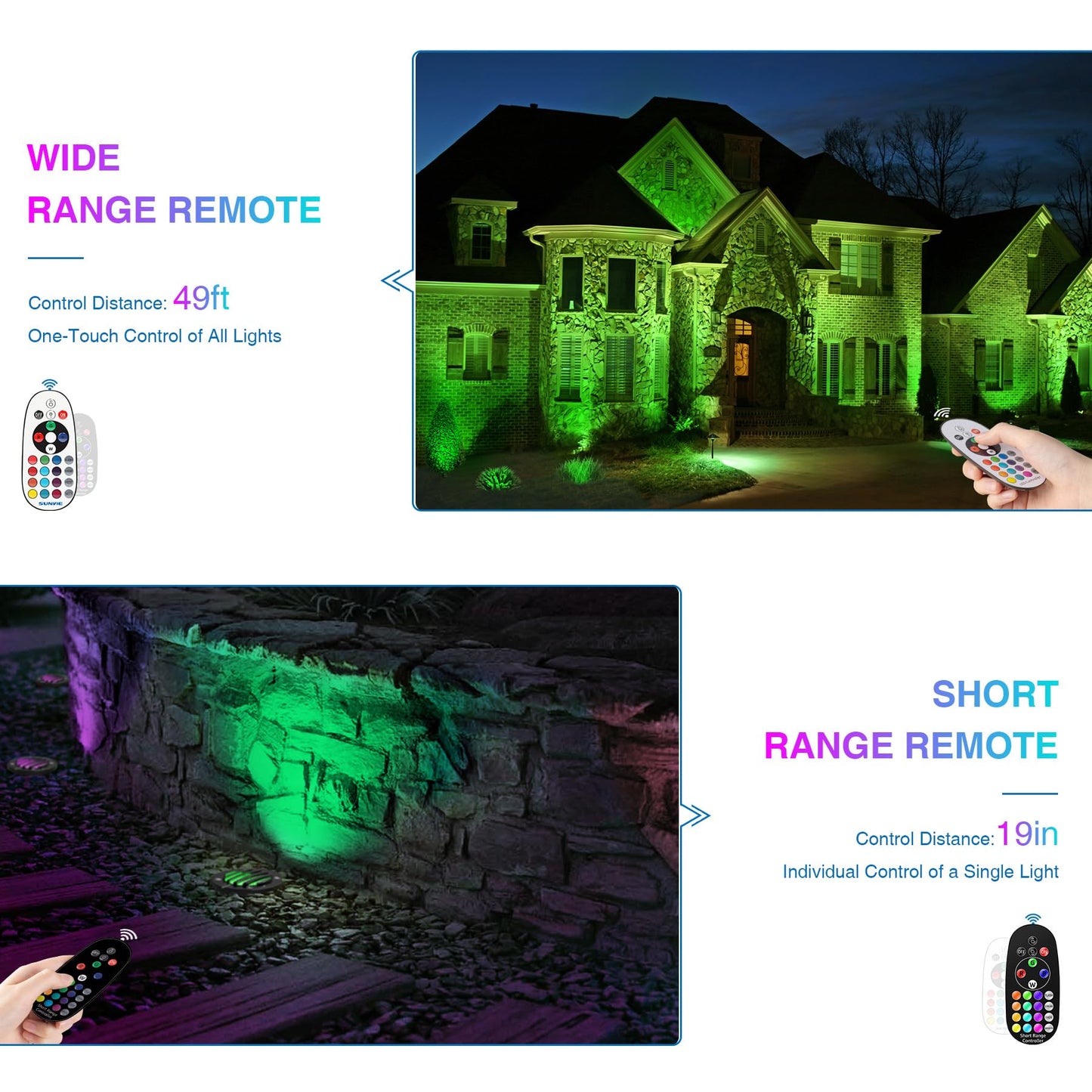 SUNVIE RGBW Well Lights - Landscape LED In Ground Lighting, 12-24V, Waterproof, Black, Model MDRG1208C, 8 Pack