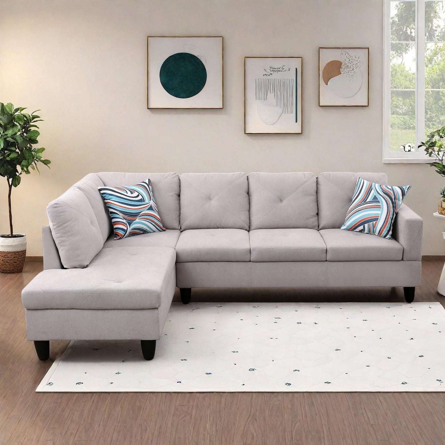 NicBex 97" L Shaped Couch Sectional Couches for Living Room, 2-Piece Modular Sofa with Movable Chaise & Deep Seat for Apartment, Bedroom, Office, Off-White