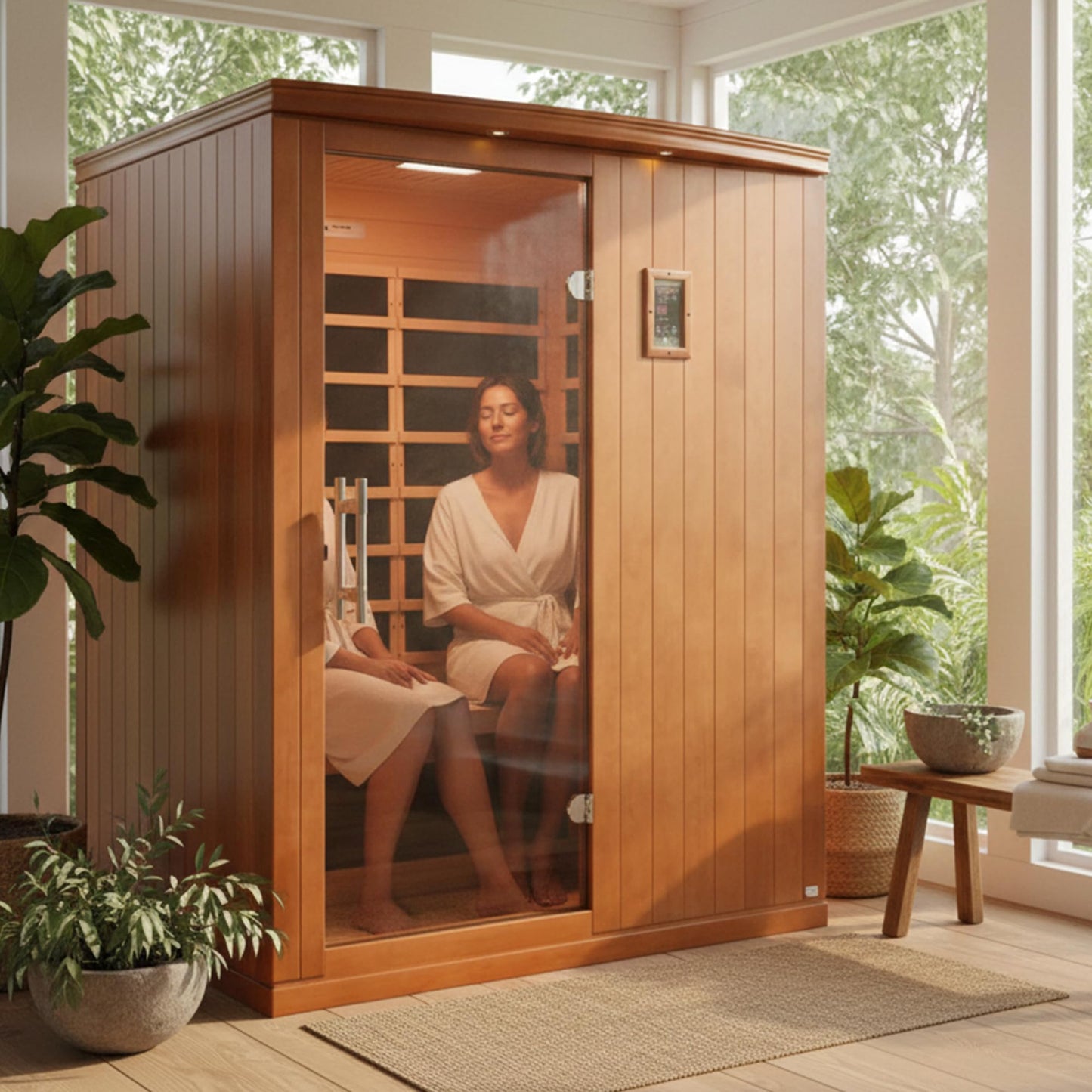 DYNAMIC SAUNAS Madrid Elite 3-Person Ultra Low EMF FAR Infrared Sauna with Red Light Therapy & Bluetooth Speakers | Personal Indoor Dry Heat Sauna for Home & Gym – Made from Canadian Hemlock